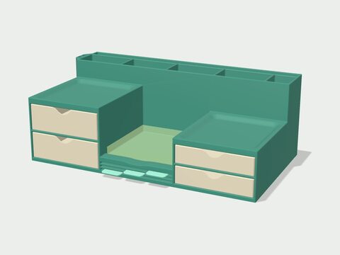 Office desk organizer with drawer towers and pen pockets
