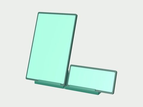 Aligned cradles holding a tablet and a phone